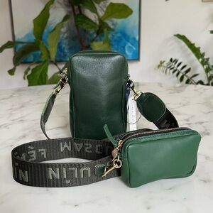 NWT Claire V X LEISHA HAILEY Poche Sportif Leather Crossbody Evergreen Rustic